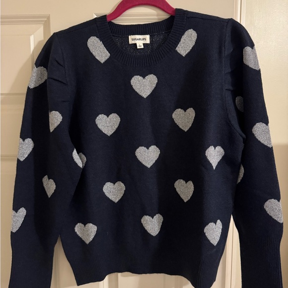 Sugarlips Navy Sweater with Silver Hearts - Picture 3 of 3